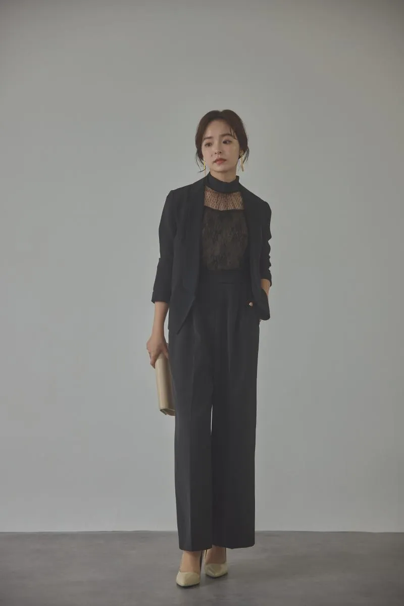 ブラックのチュールレースドッキングパンツドレス[M]　LAGUNAMOON