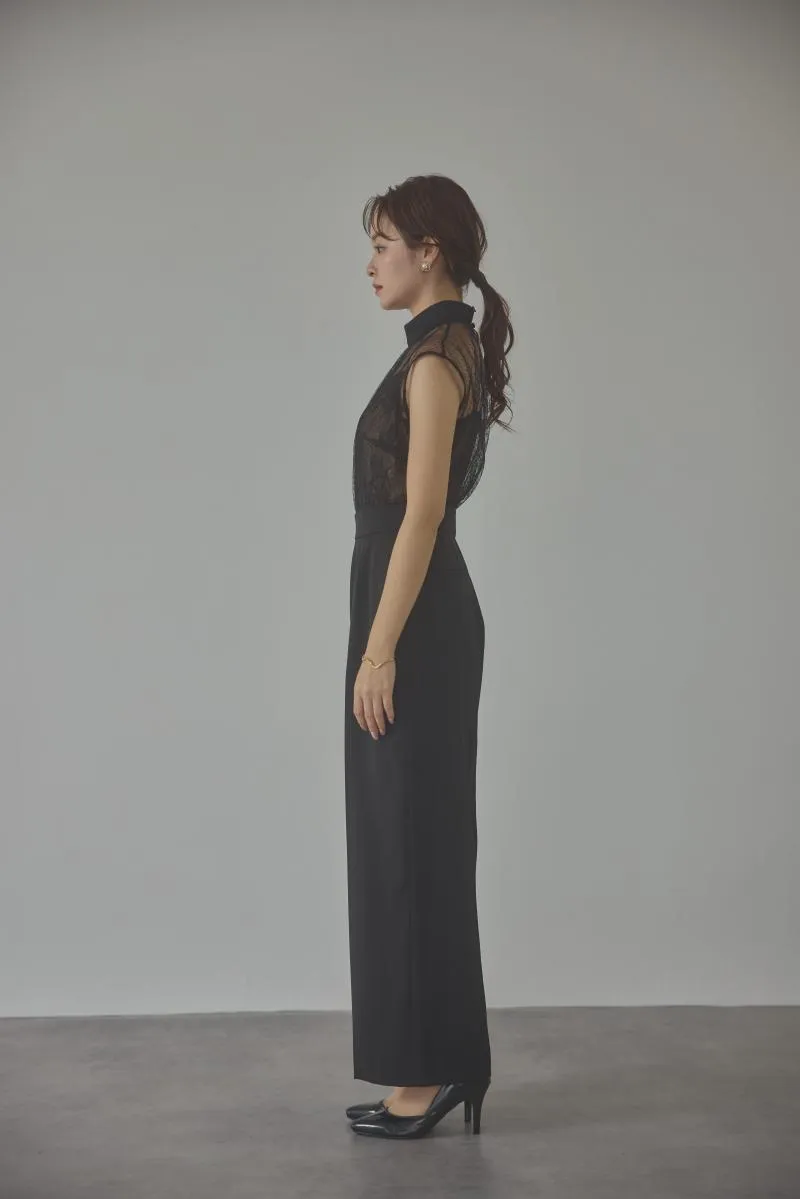 ブラックのチュールレースドッキングパンツドレス[M]　LAGUNAMOON