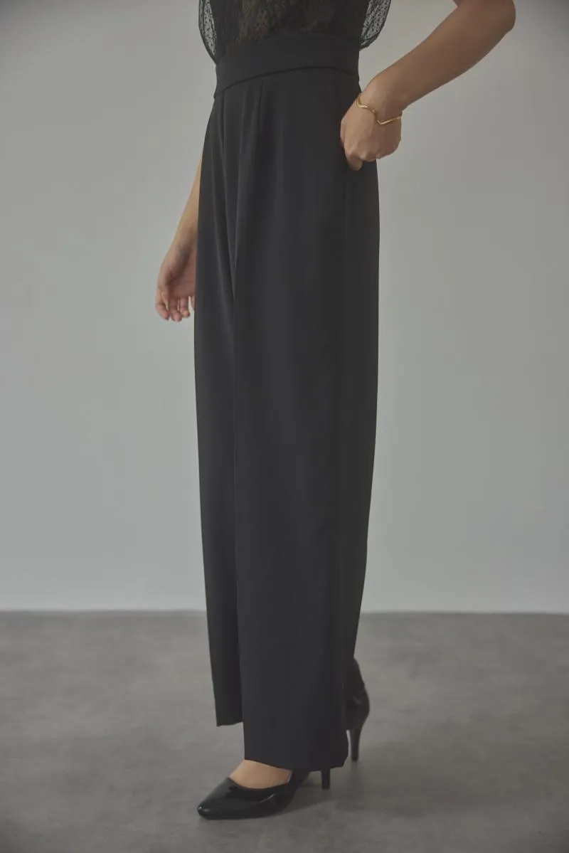 ブラックのチュールレースドッキングパンツドレス[M]　LAGUNAMOON