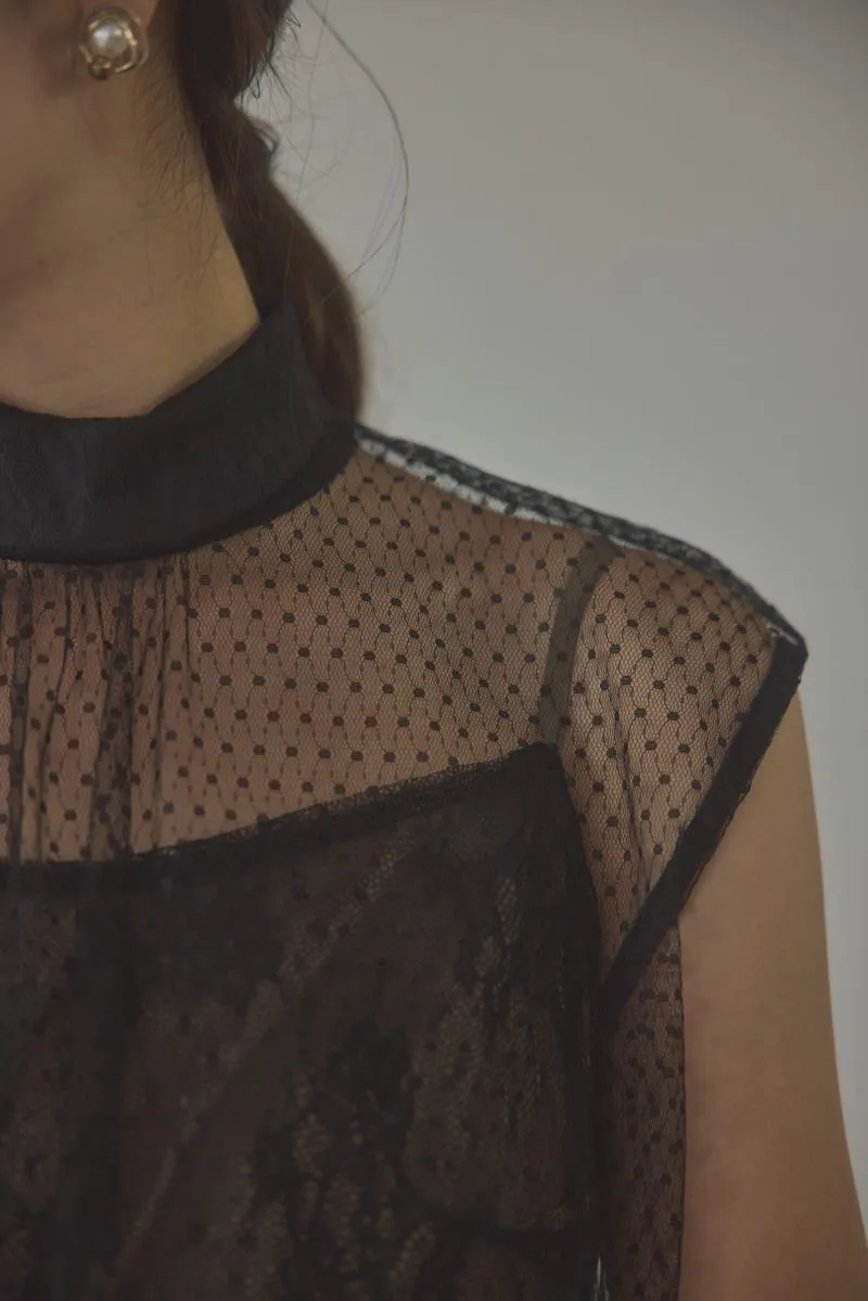 ブラックのチュールレースドッキングパンツドレス[M]　LAGUNAMOON