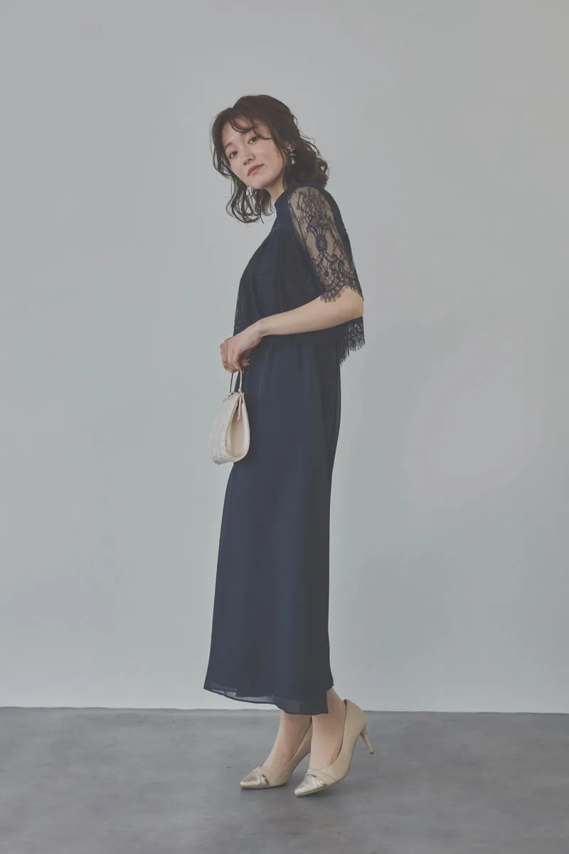 ネイビーの授乳口付ハイネックレースドレス　L/Select Shop
