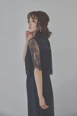 ネイビーの授乳口付ハイネックレースドレス　S〜M/Select Shop
