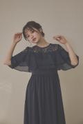 ネイビーの2WAYスリーブティアードドレス　L/REPLETE