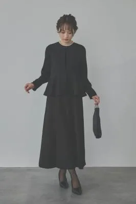 ブラックのフレアジャケット付きワンピース　L/kaene