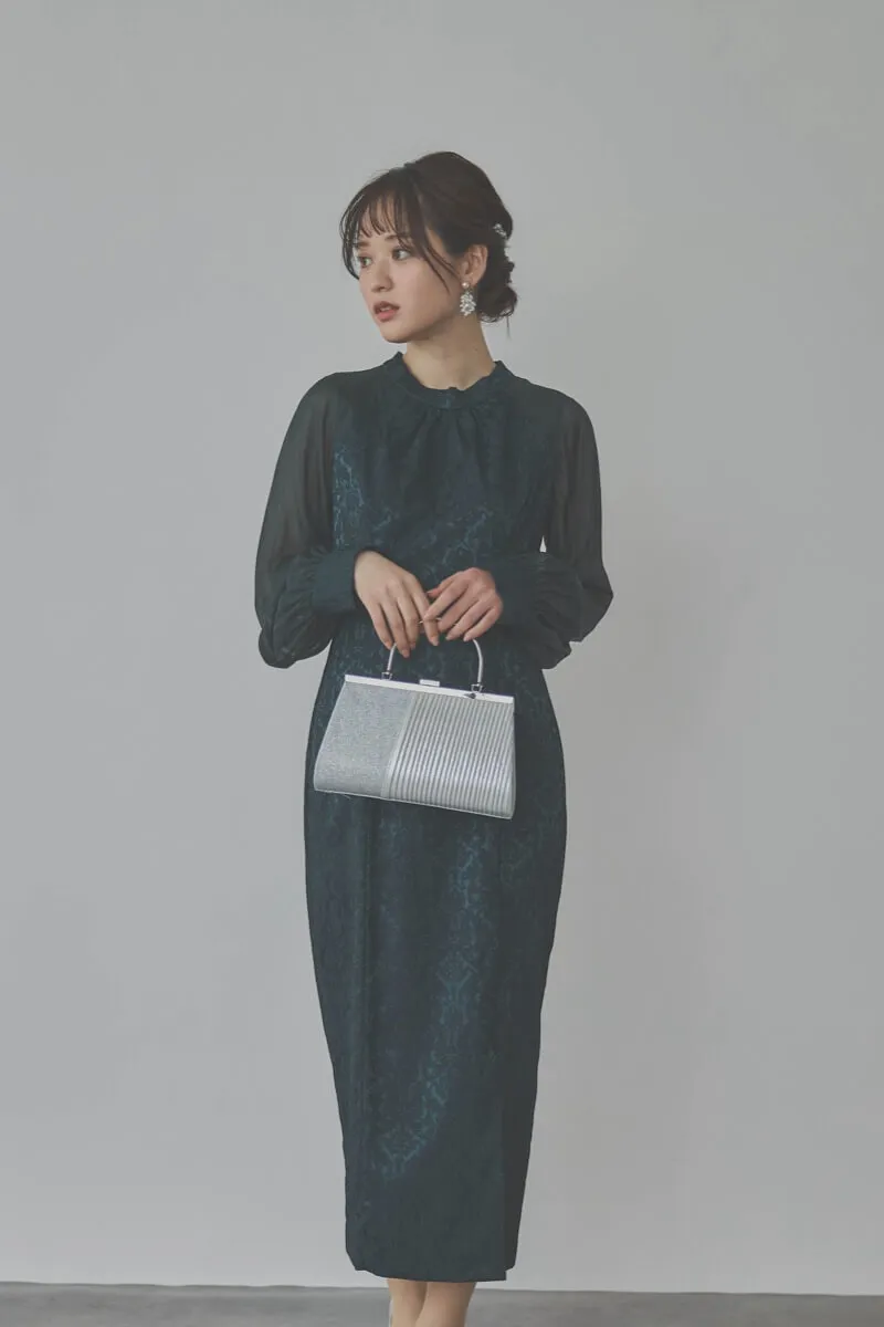 グリーンのジャガードタイトラインドレス　M/AIMER