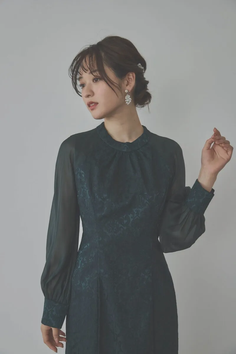 グリーンのジャガードタイトラインドレス　M/AIMER