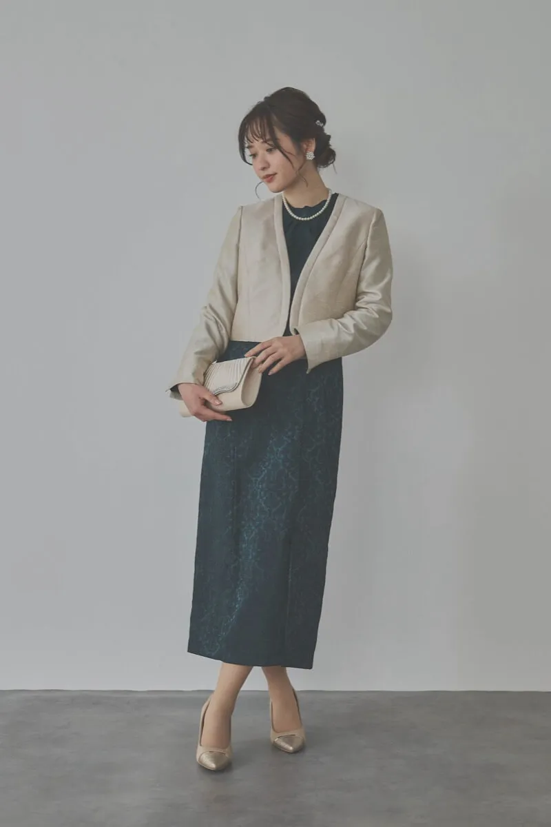 グリーンのジャガードタイトラインドレス　M/AIMER