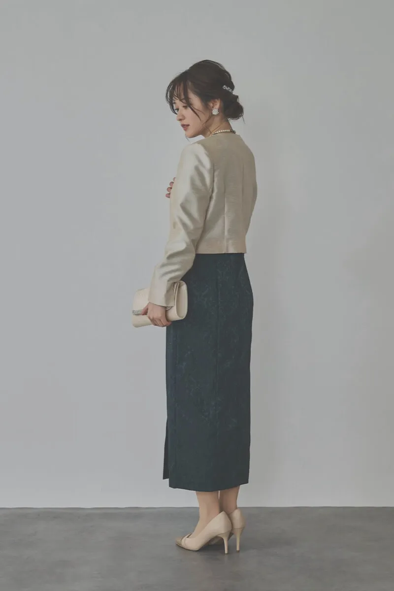 グリーンのジャガードタイトラインドレス　M/AIMER