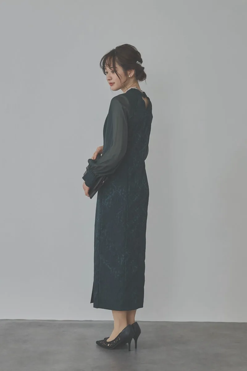 グリーンのジャガードタイトラインドレス　M/AIMER