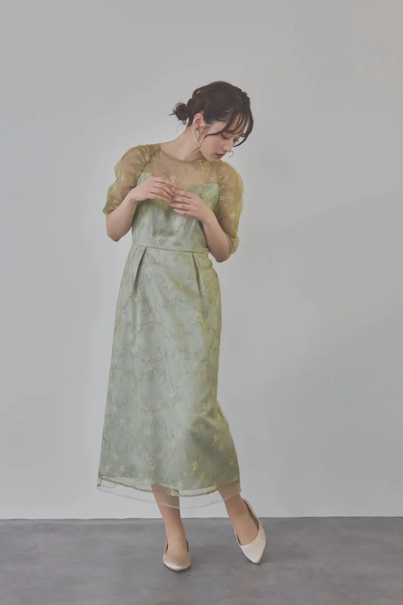 ミントのボリュームスリーブラメチュールドレス S/kaene