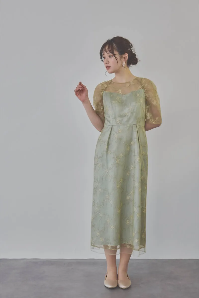 ミントのボリュームスリーブラメチュールドレス S/kaene