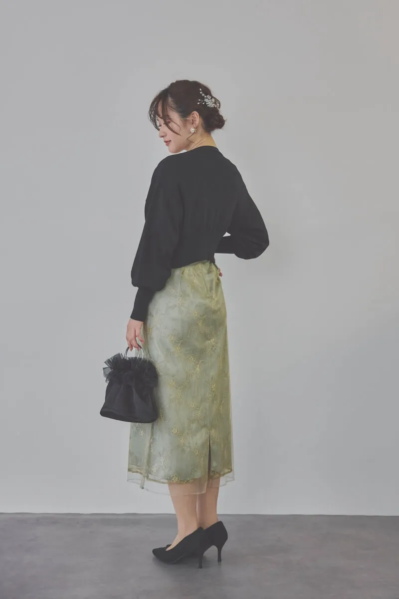 ミントのボリュームスリーブラメチュールドレス S/kaene