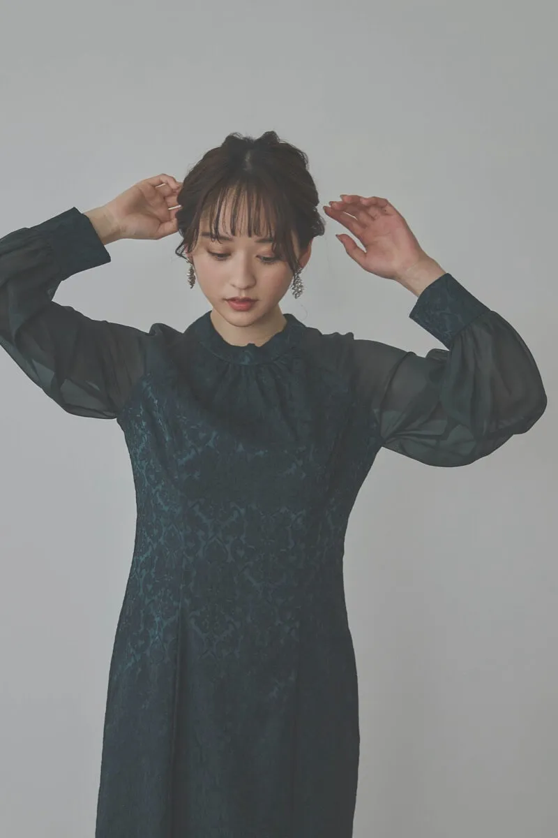 グリーンのジャガードタイトラインドレス　L/AIMER