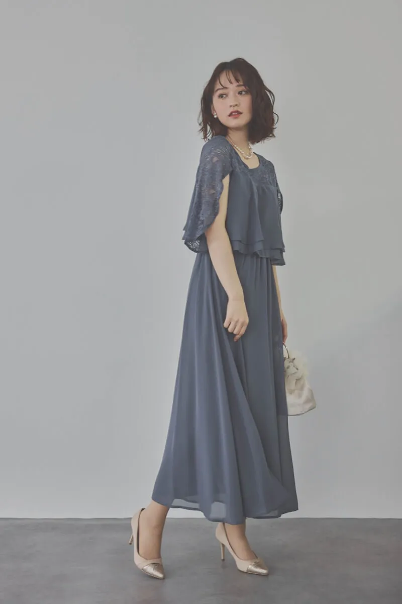 グレイッシュブルーの授乳口付スリットスリーブドレス　L/Select Shop