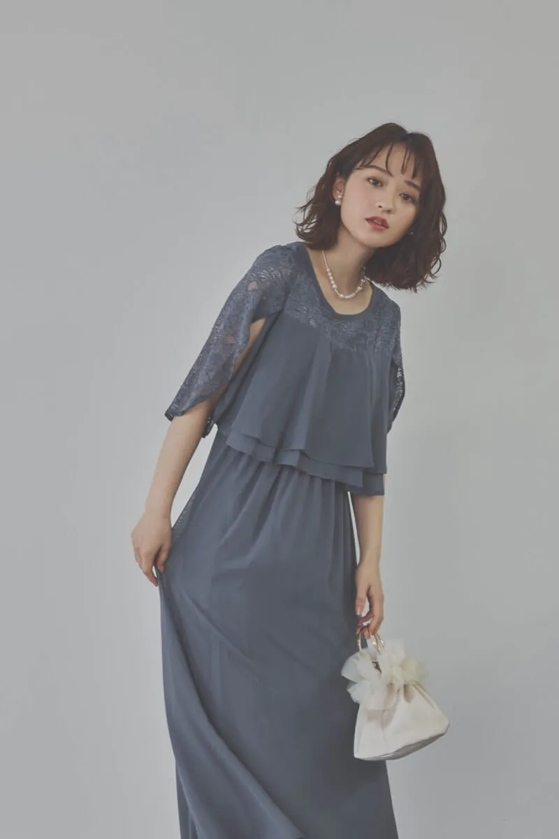 グレイッシュブルーの授乳口付スリットスリーブドレス　L/Select Shop