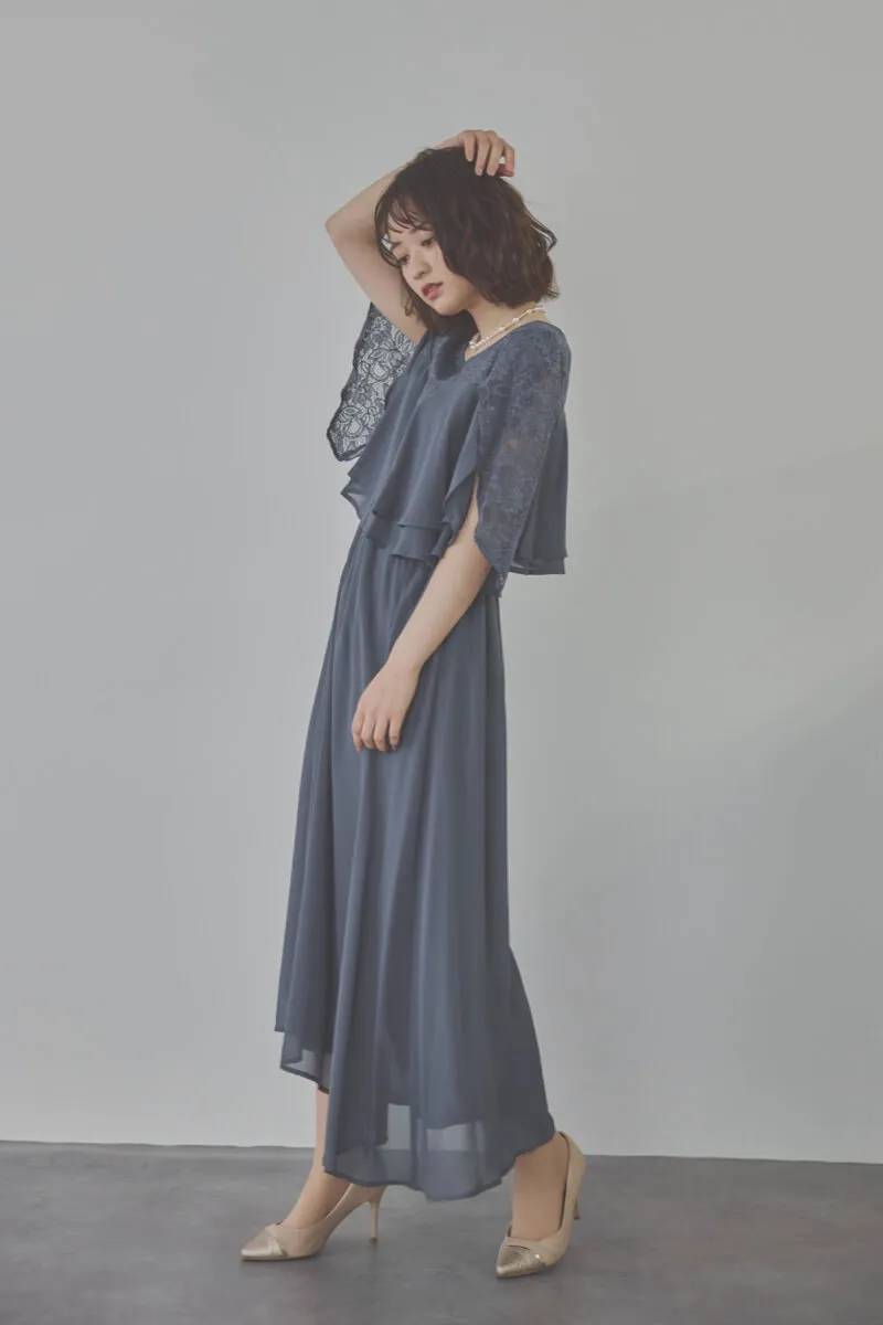 グレイッシュブルーの授乳口付スリットスリーブドレス　L/Select Shop