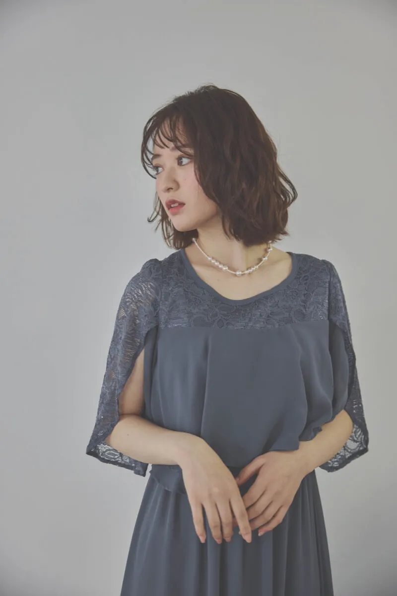 グレイッシュブルーの授乳口付スリットスリーブドレス　L/Select Shop