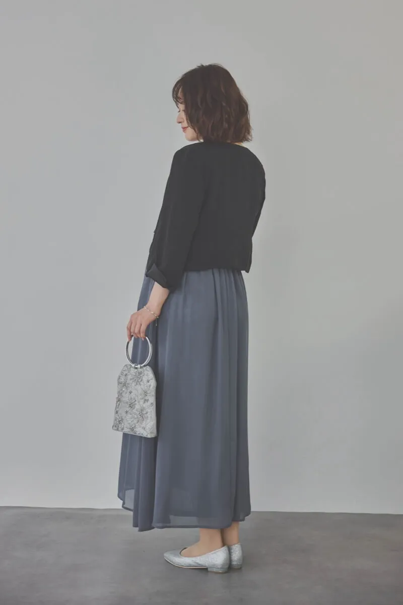 グレイッシュブルーの授乳口付スリットスリーブドレス　L/Select Shop