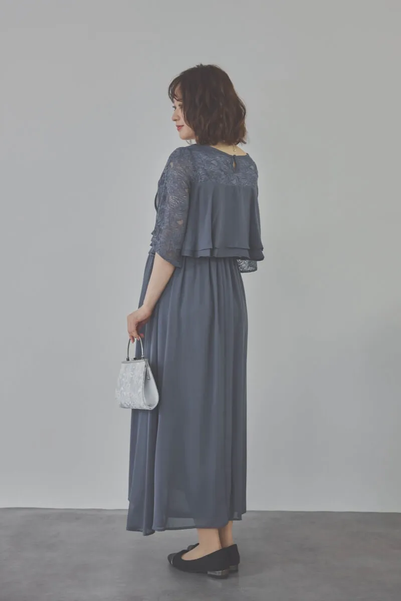 グレイッシュブルーの授乳口付スリットスリーブドレス　L/Select Shop