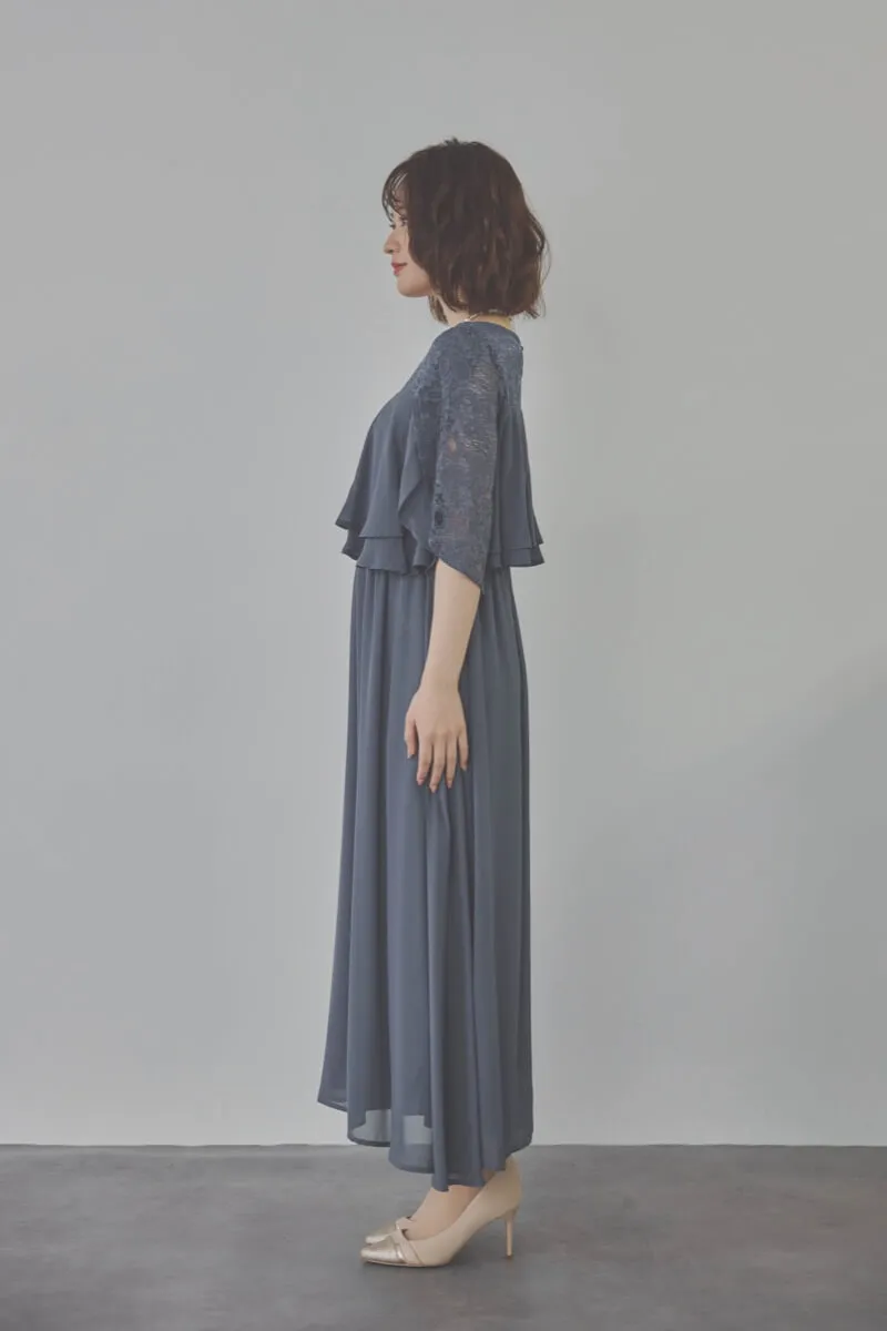 グレイッシュブルーの授乳口付スリットスリーブドレス　L/Select Shop