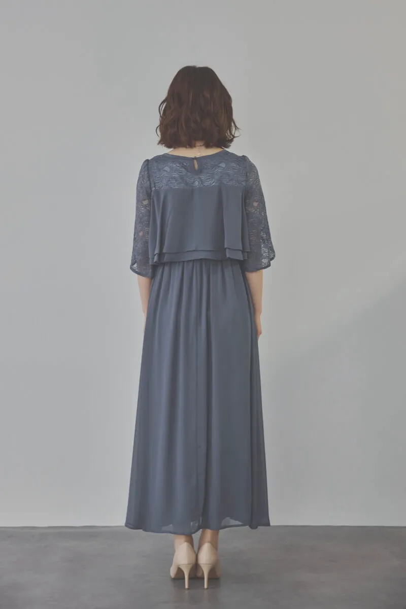 グレイッシュブルーの授乳口付スリットスリーブドレス　L/Select Shop