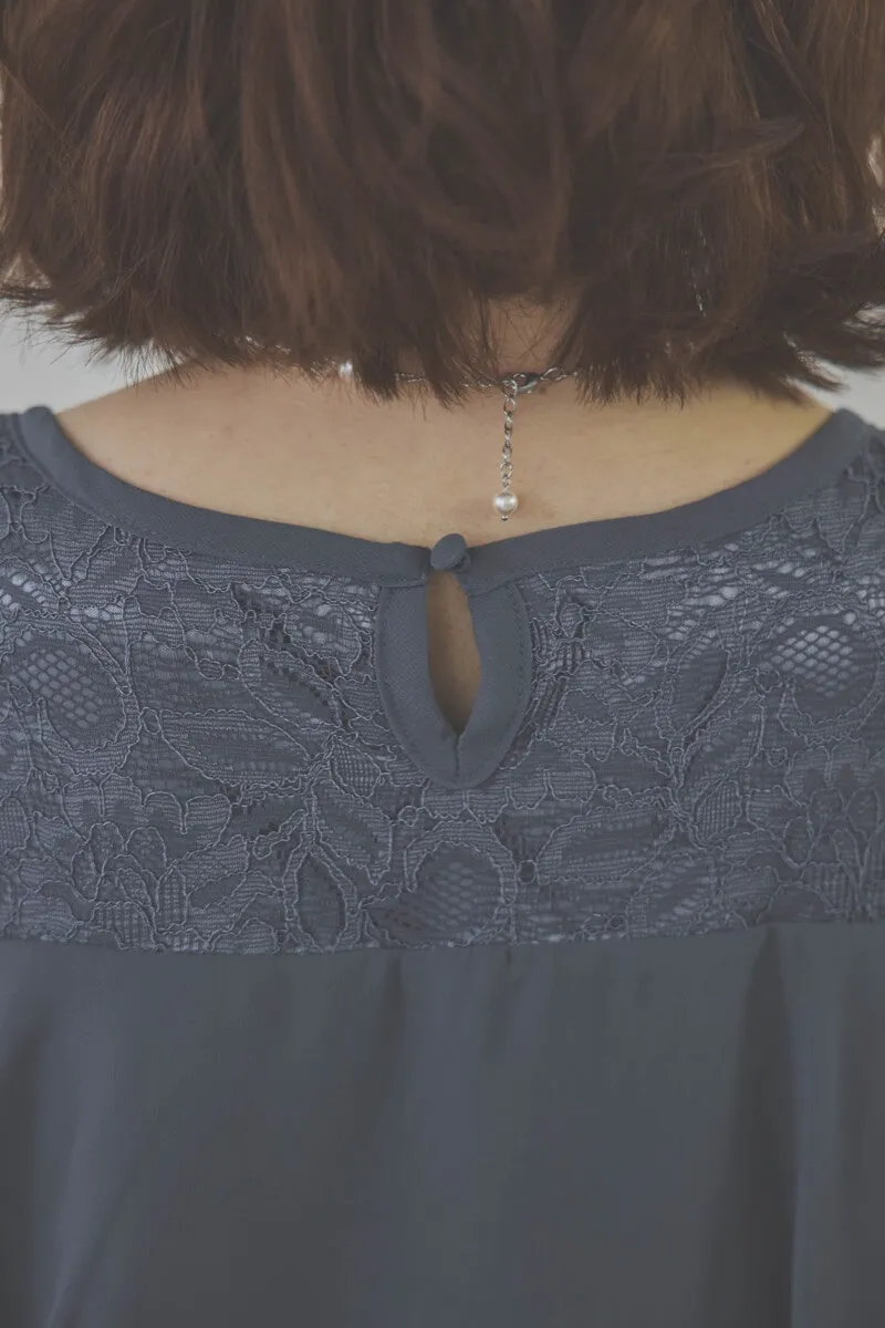 グレイッシュブルーの授乳口付スリットスリーブドレス　L/Select Shop
