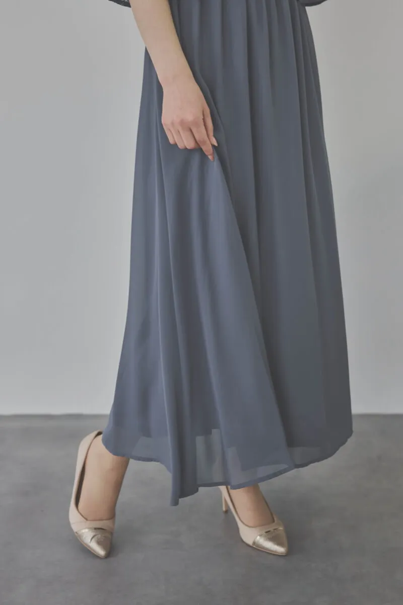 グレイッシュブルーの授乳口付スリットスリーブドレス　L/Select Shop