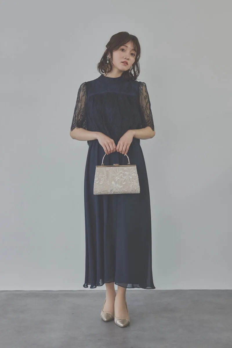 ネイビーの授乳口付ハイネックレースドレス　L/Select Shop