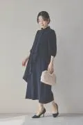 ネイビーのフロントドレープ前開きドレス　M/PREFERENCE[店頭販売価格 42,900円 ]
