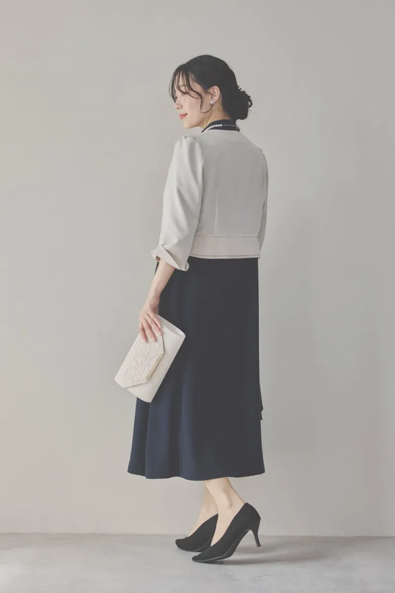 ネイビーのフロントドレープ前開きドレス　M/PREFERENCE[ 店頭販売価格 42,900円 ]