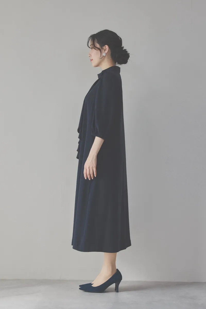 ネイビーのフロントドレープ前開きドレス　M/PREFERENCE[ 店頭販売価格 42,900円 ]