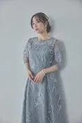ブルーグレーのエンブロイダリーチュールドレス M/Select Shop
