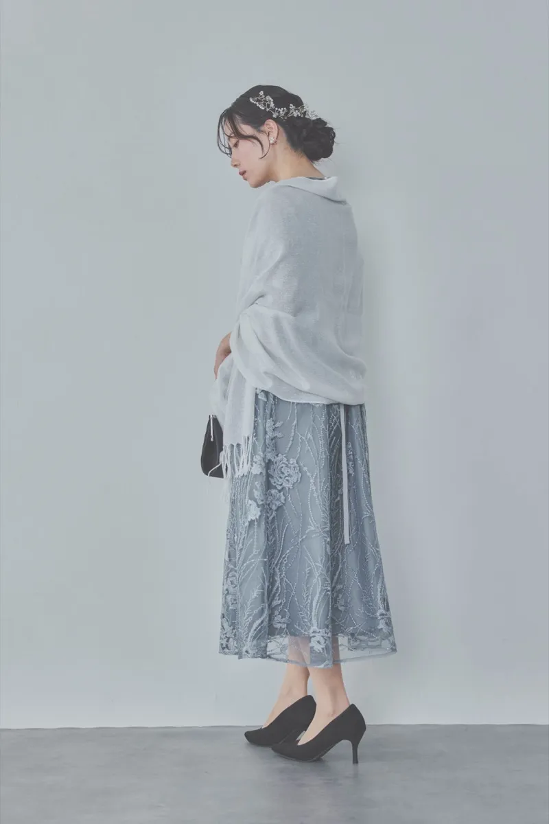 ブルーグレーのエンブロイダリーチュールドレス　M/Select Shop