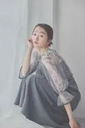 サックスの線描フラワー刺繍ボレロセットドレス M/AIMER