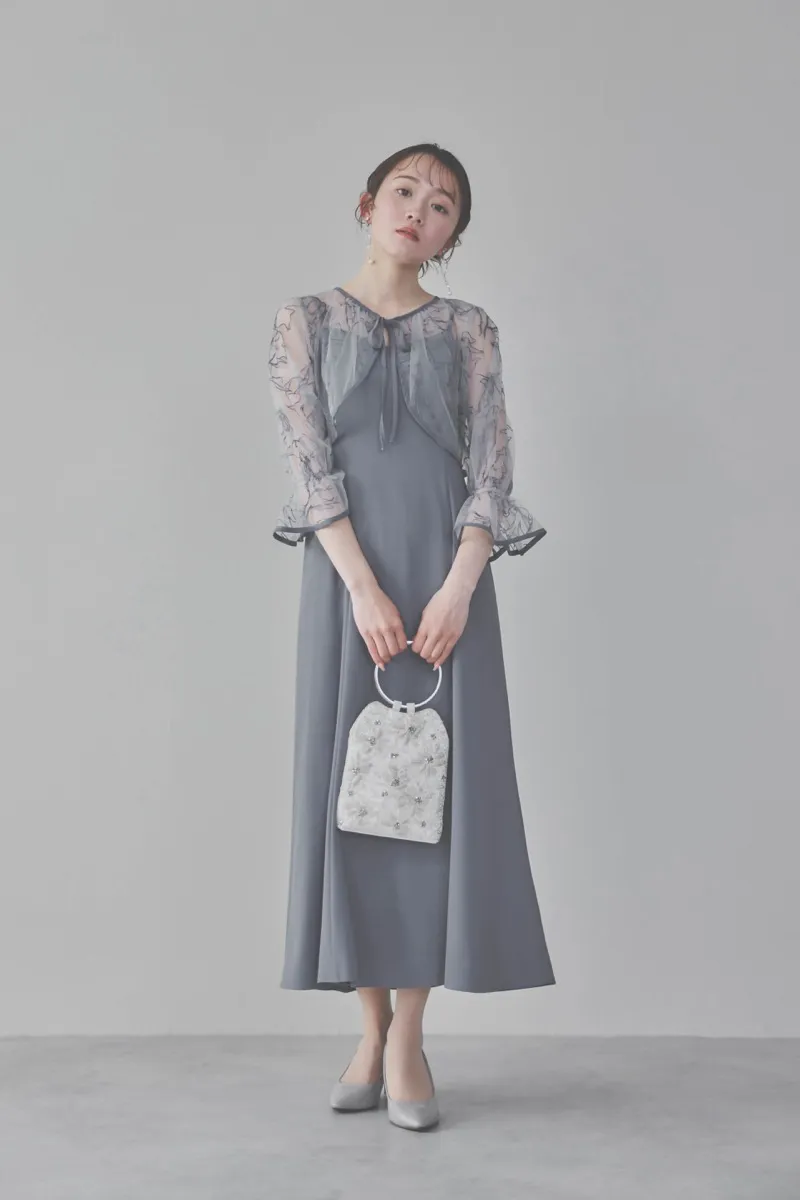 サックスの線描フラワー刺繍ボレロセットドレス　M/AIMER