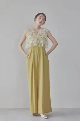 イエローチュールフリルオールインワンドレス　S〜M/AIMER