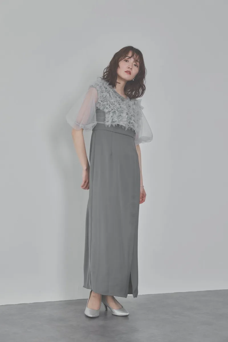 ブルーのチュールフリルアシンメトリードレス　M/Leja