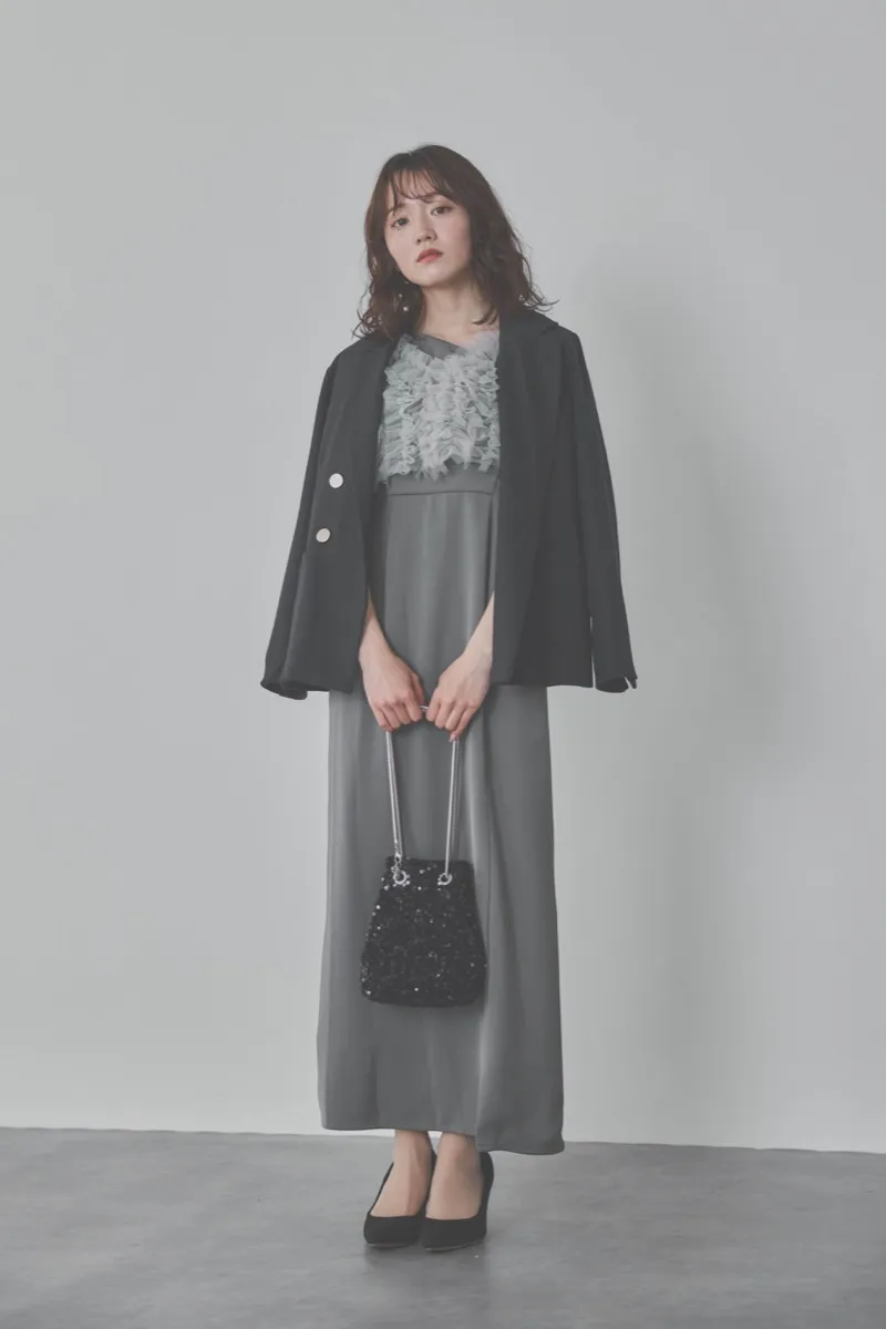 ブルーのチュールフリルアシンメトリードレス　M/Leja
