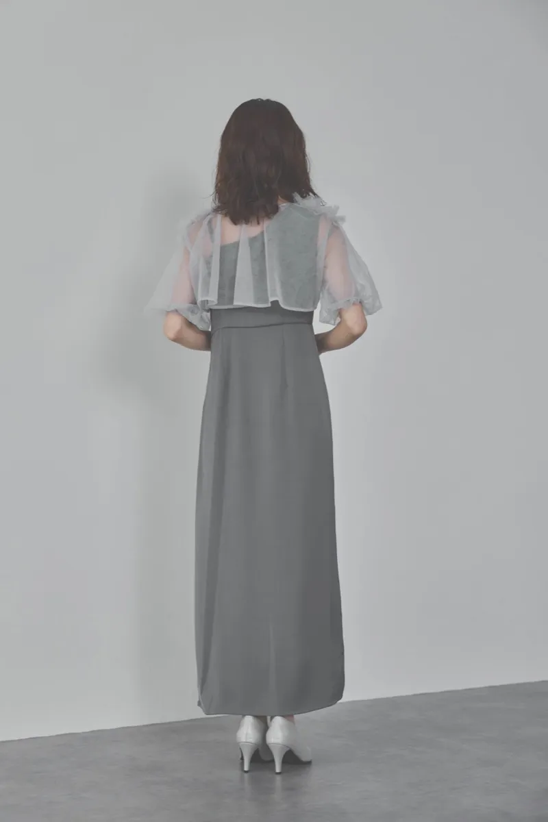 ブルーのチュールフリルアシンメトリードレス　M/Leja