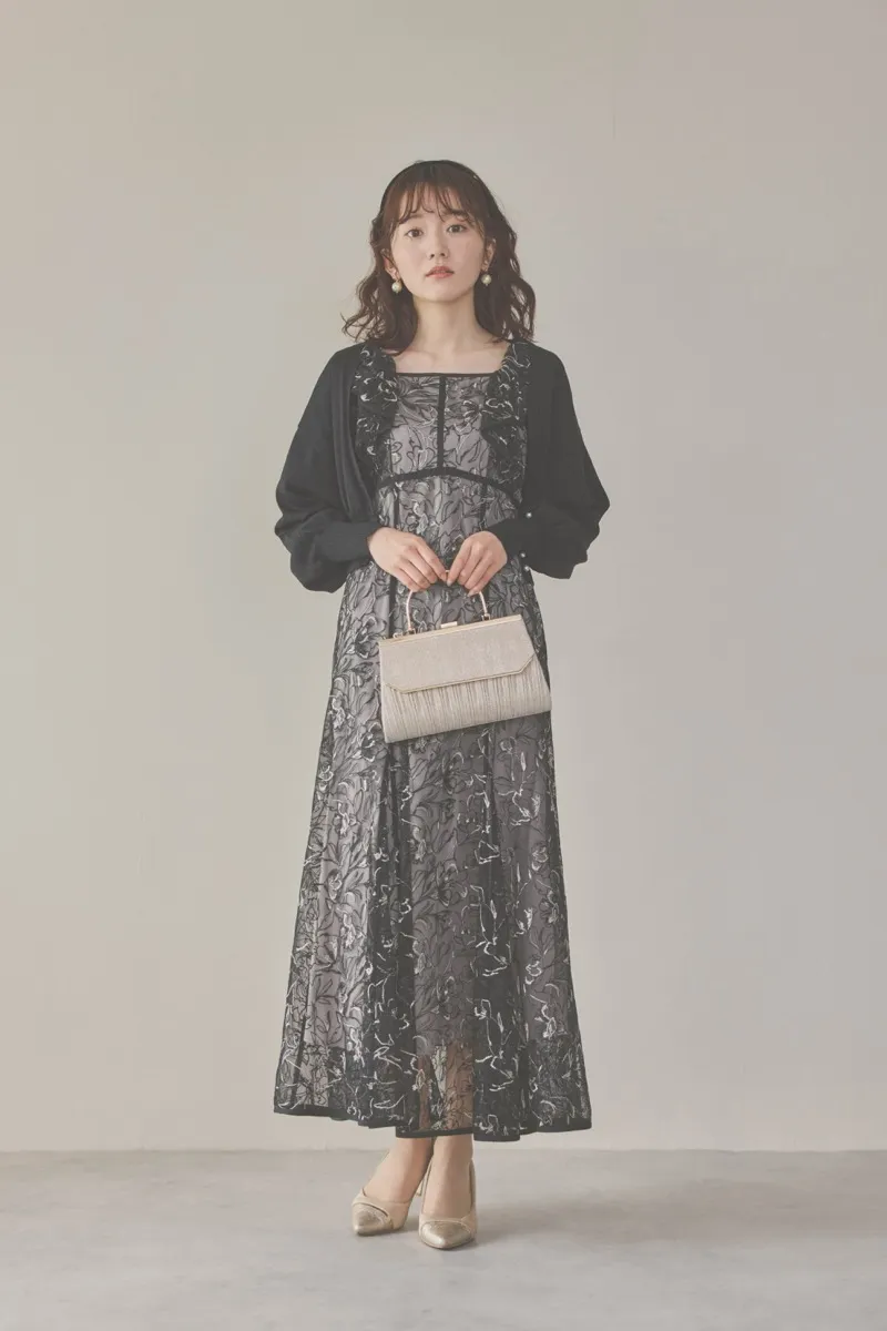 ブラックのチュール刺繍マーメイドドレス　M/dazzlin