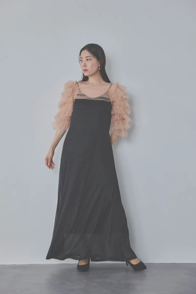 ブラックのティアードフリルボレロドレス　M/Leja