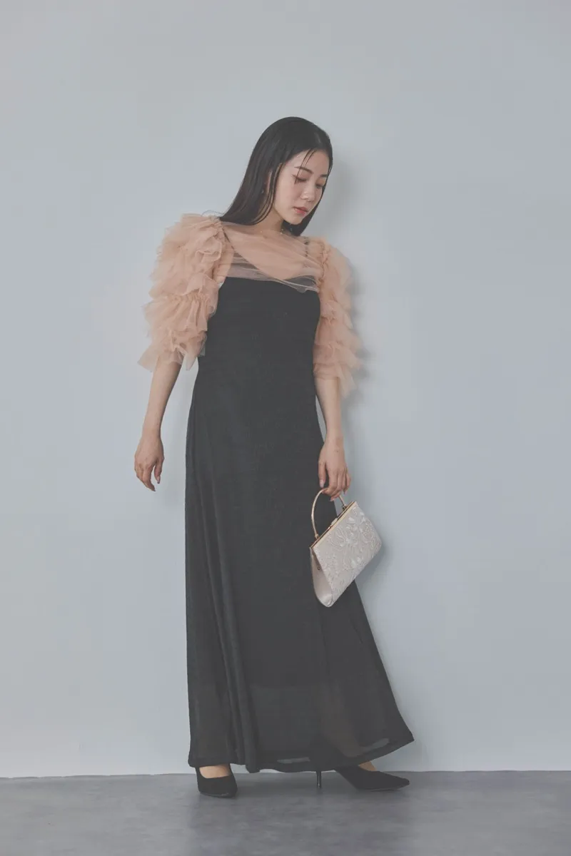 ブラックのティアードフリルボレロドレス　M/Leja
