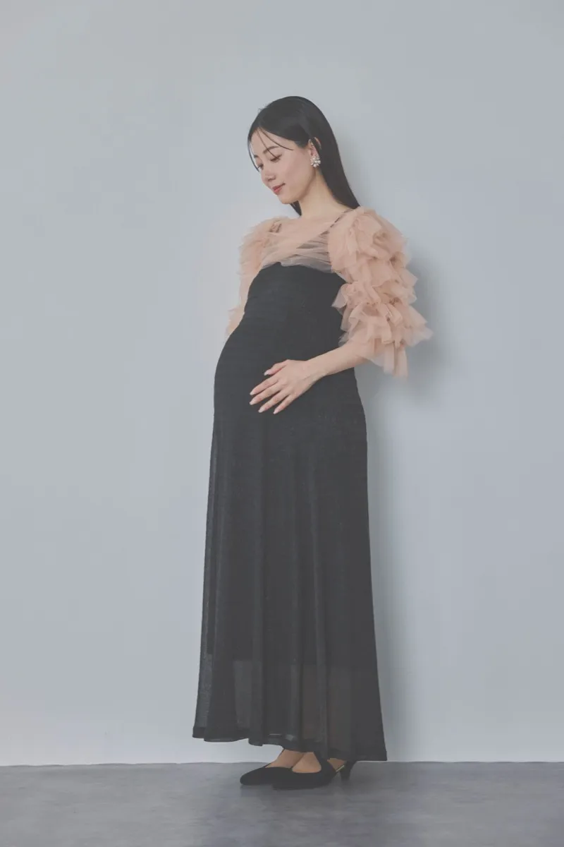 ブラックのティアードフリルボレロドレス　M/Leja