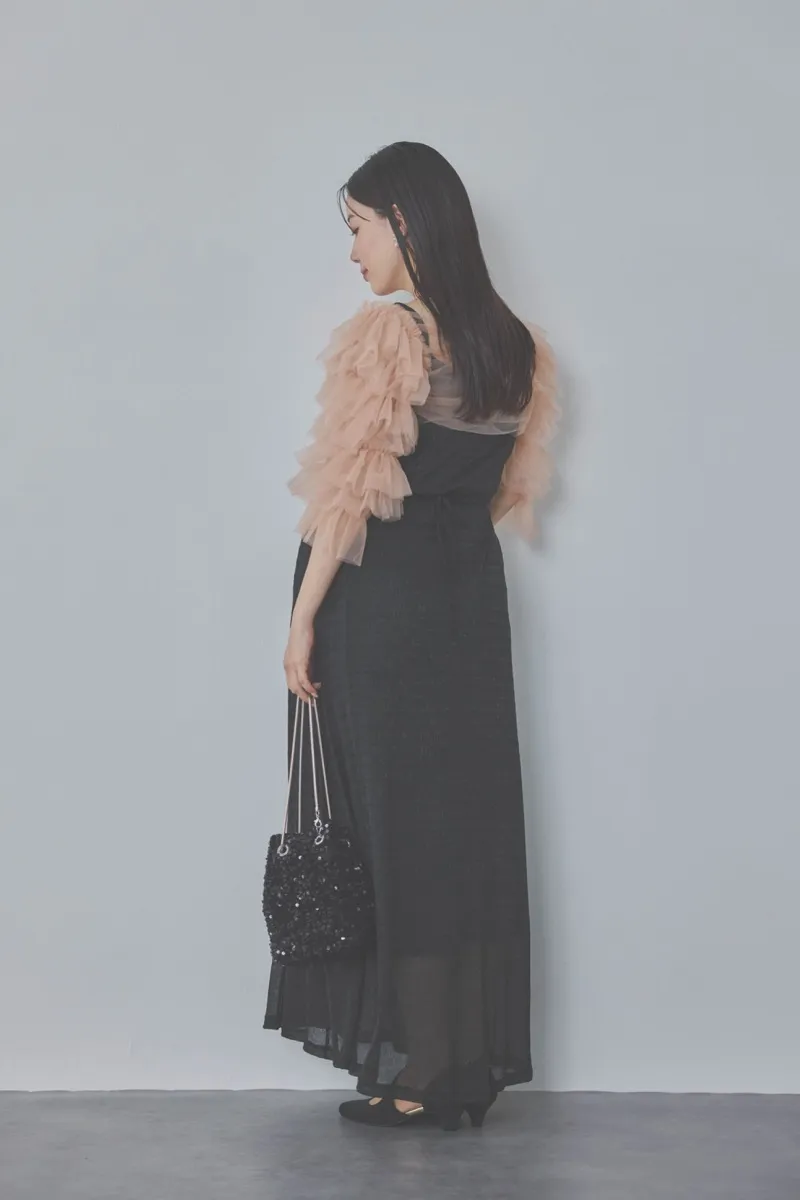 ブラックのティアードフリルボレロドレス　M/Leja