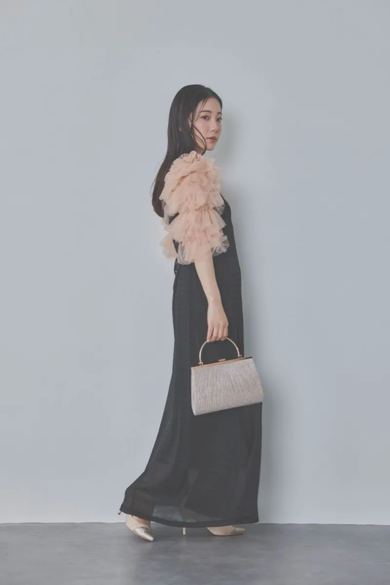 ブラックのティアードフリルボレロドレス　M/Leja