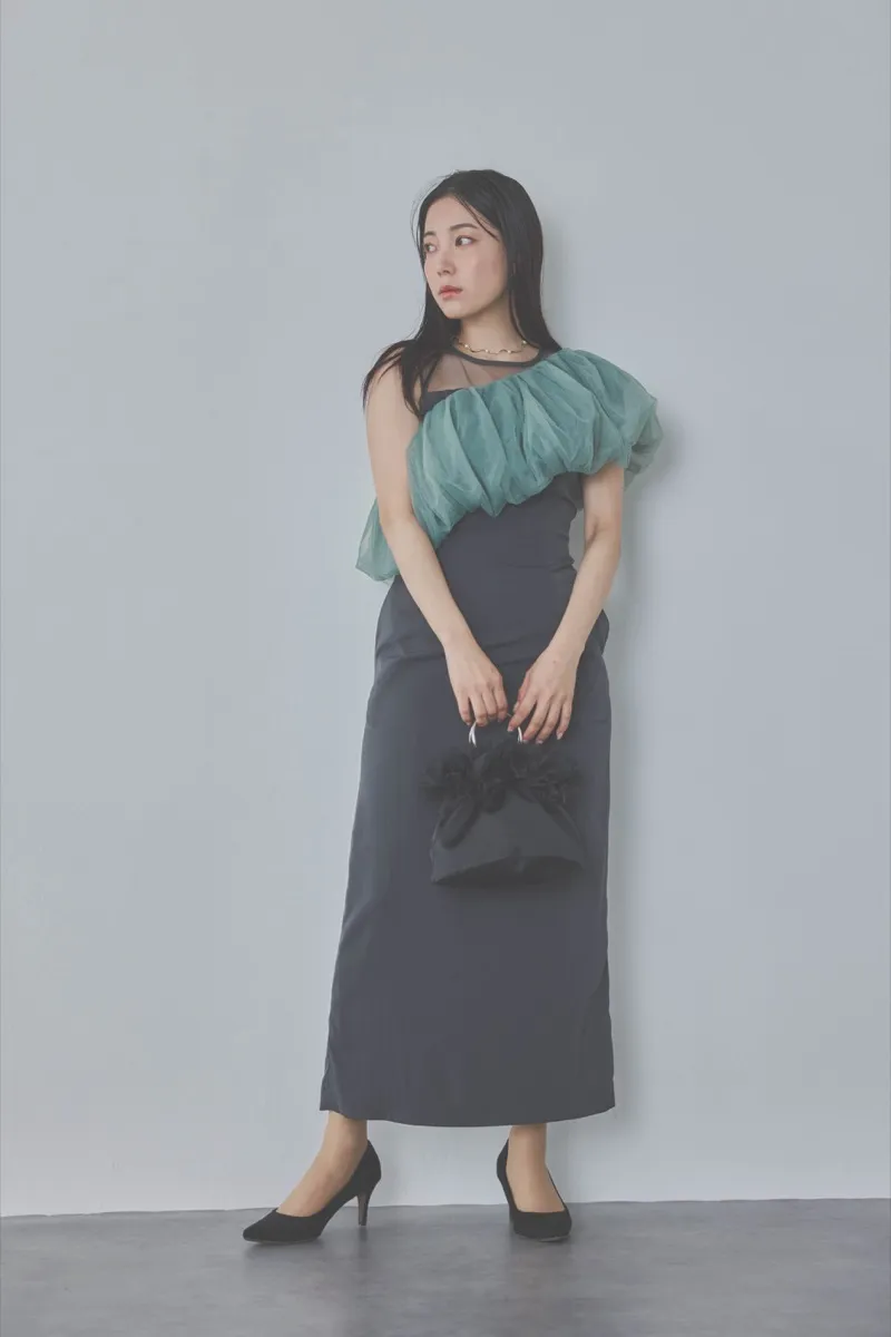 チャコールグレーのオフショルボレロIラインドレス　M/LAGUNAMOON