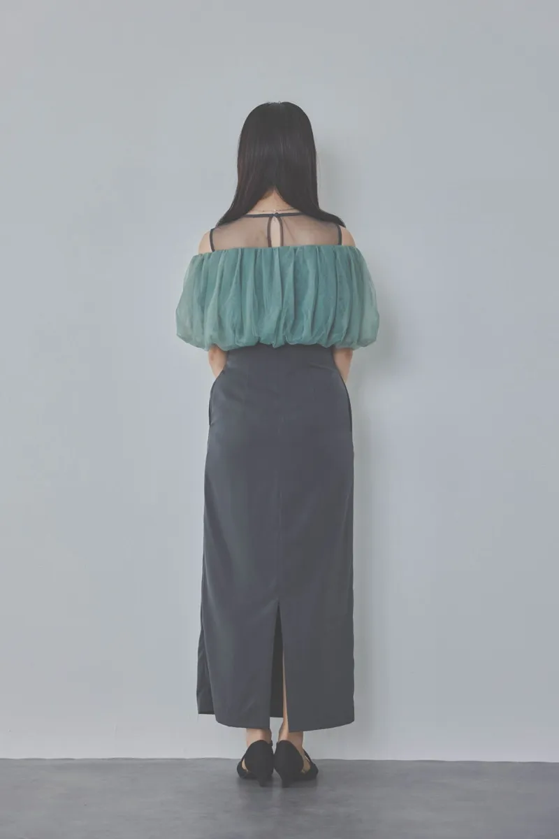 チャコールグレーのオフショルボレロIラインドレス　M/LAGUNAMOON