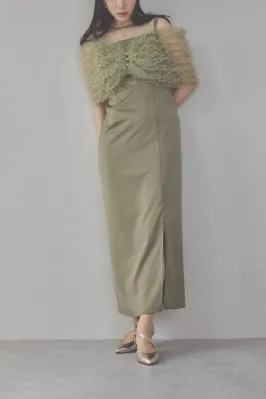 グリーンのチュールビスチェIラインドレス　M/Leja