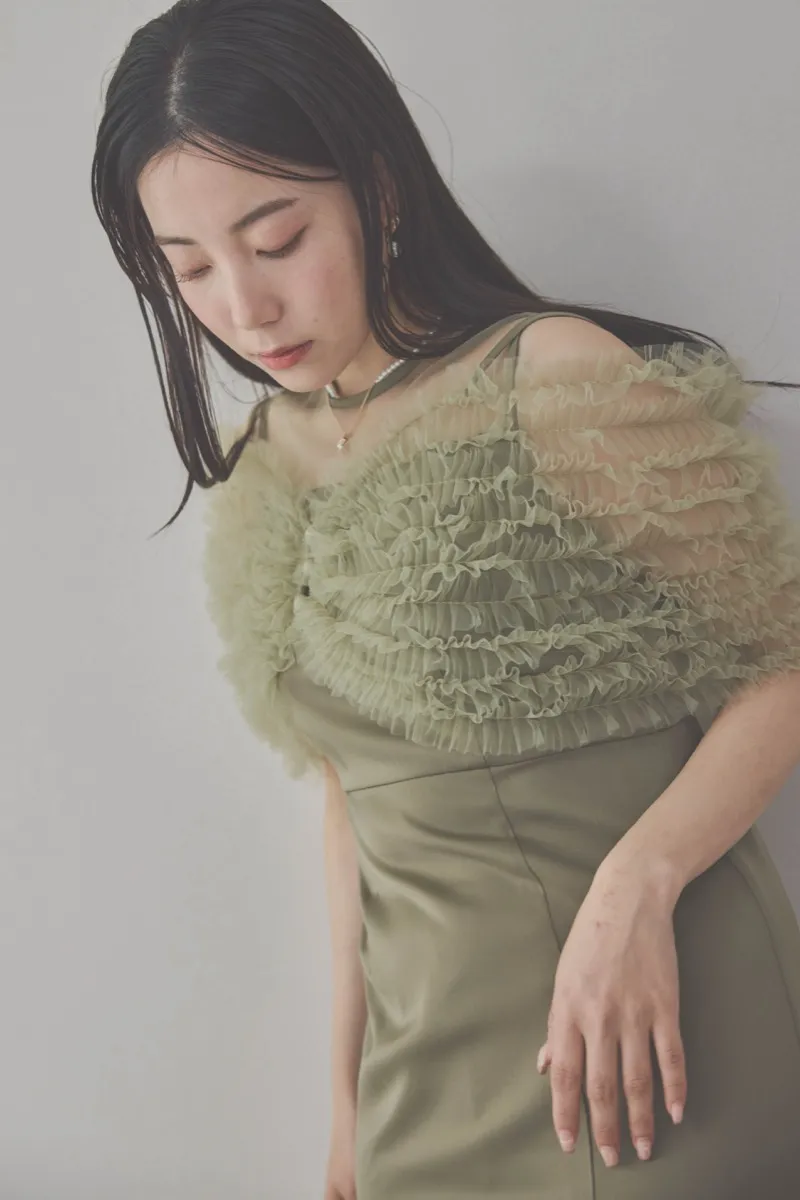 グリーンのチュールビスチェIラインドレス　M/Leja
