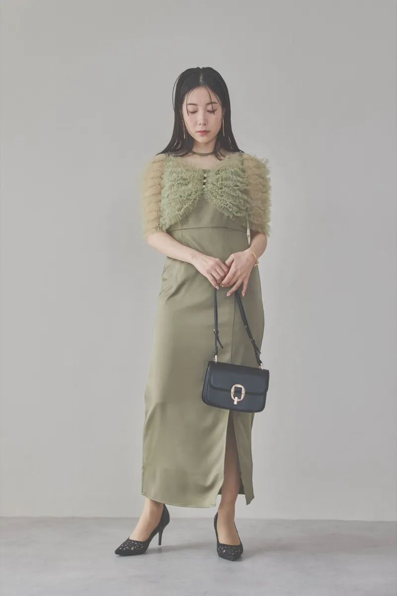 グリーンのチュールビスチェIラインドレス　M/Leja
